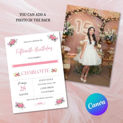 Floral Fifteenth Birthday invitation