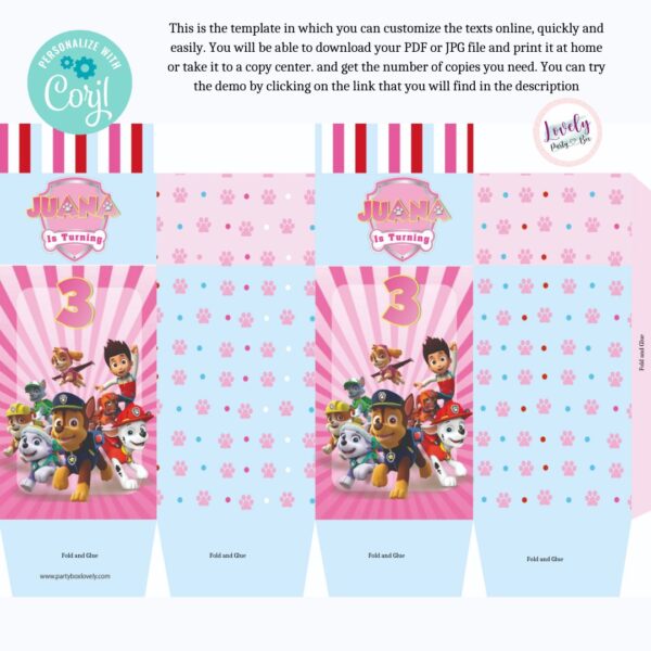 Editable Paw Patrol Party favours