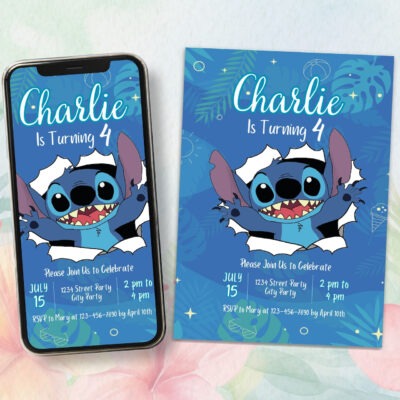 Editable Stitch birthday invitation for boys and girls – Lilo & Stitch party theme – digital download