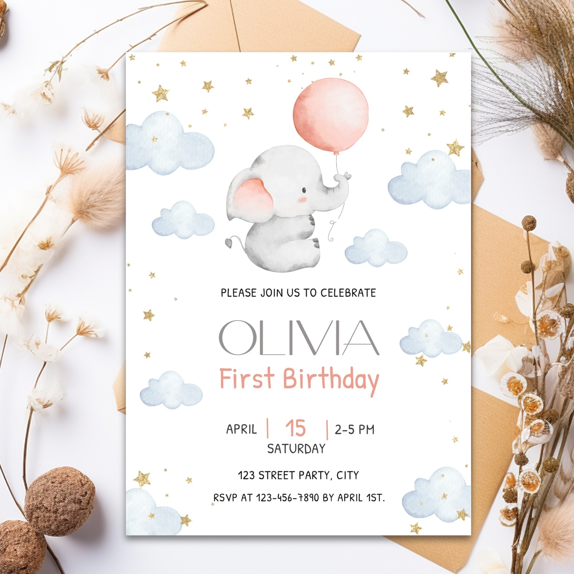 baby elephant first birthday invitation baby elephant first birthday invitation