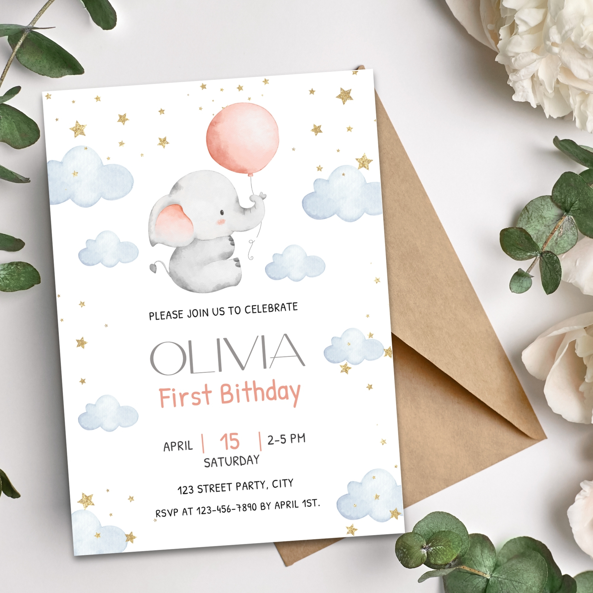 baby elephant first birthday invitation baby elephant first birthday invitation