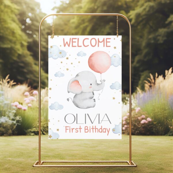 Baby Elephant Birthday Welcome Sign