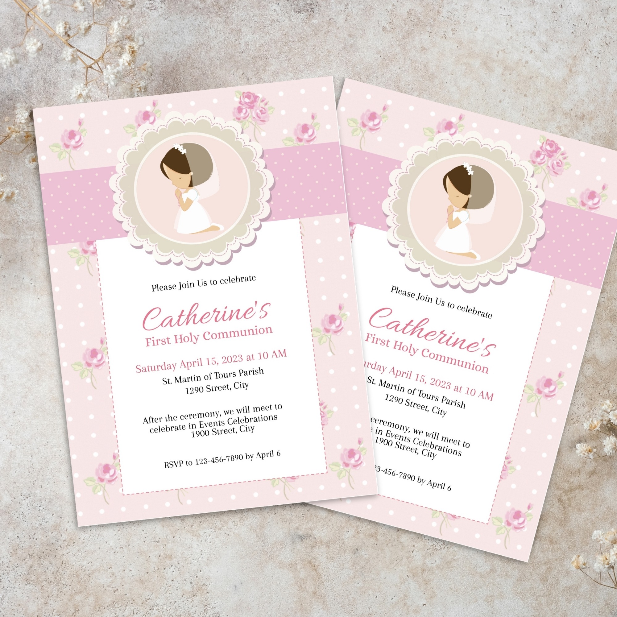 first holy communion invitation template, communion invite, editable first communion invitation, girl communion invite First Holy Communion invitation