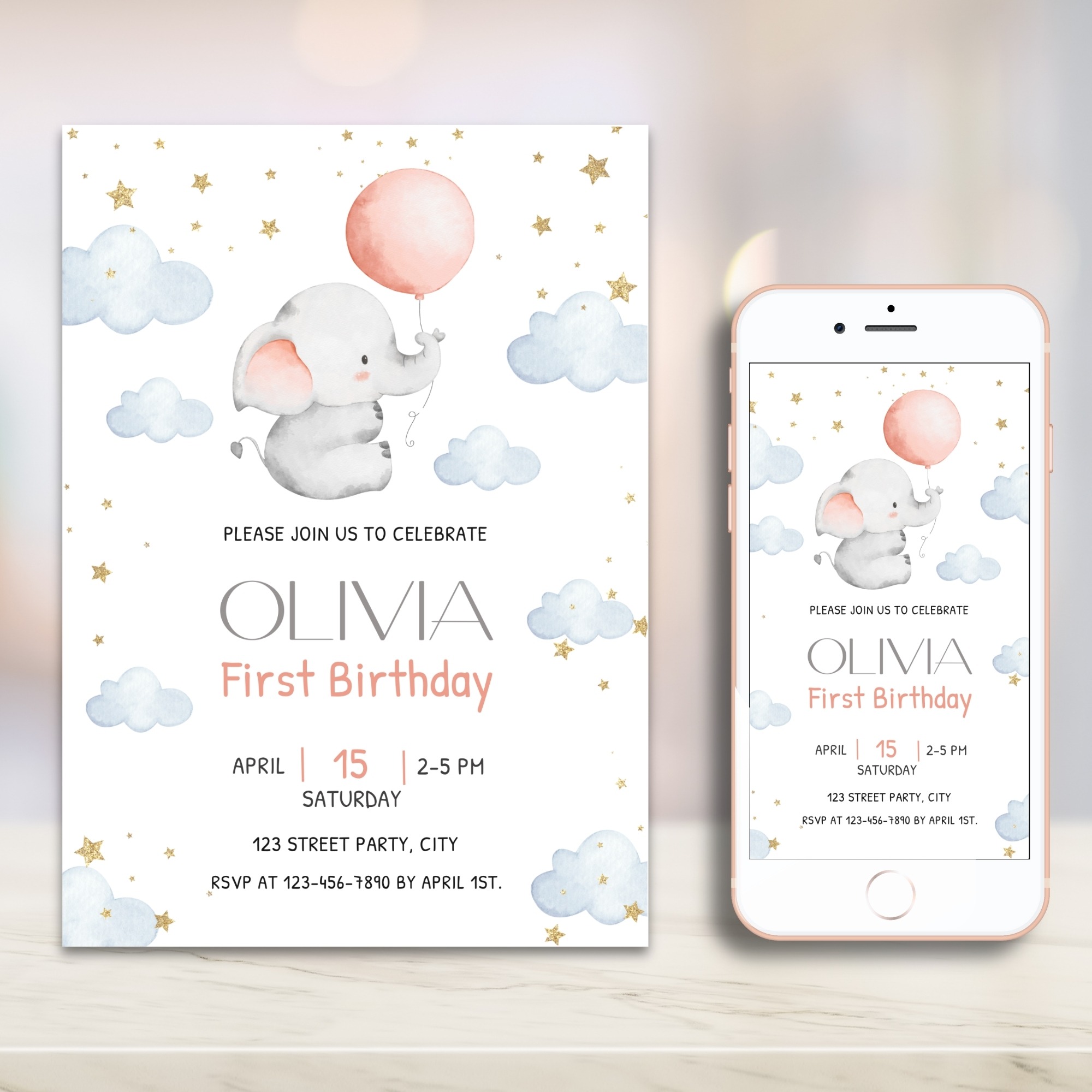 baby elephant first birthday invitation baby elephant first birthday invitation