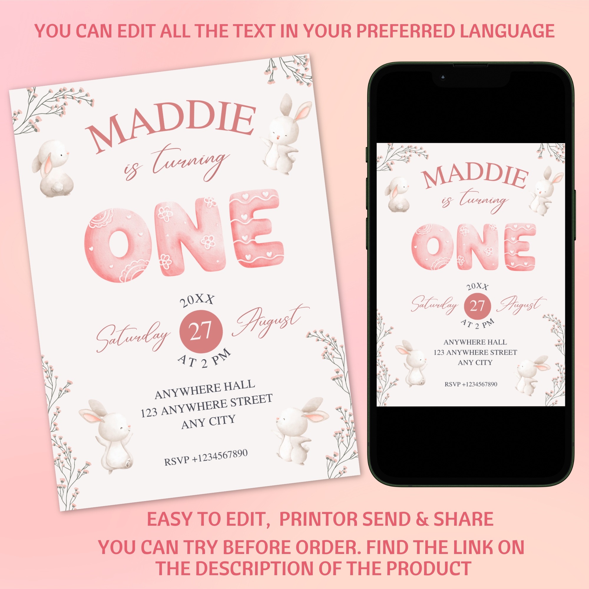 watercolor rabbit birthday invitation watercolor rabbit birthday invitation