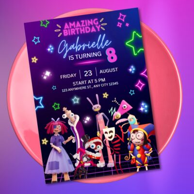 amazing digital circus neon invitation
